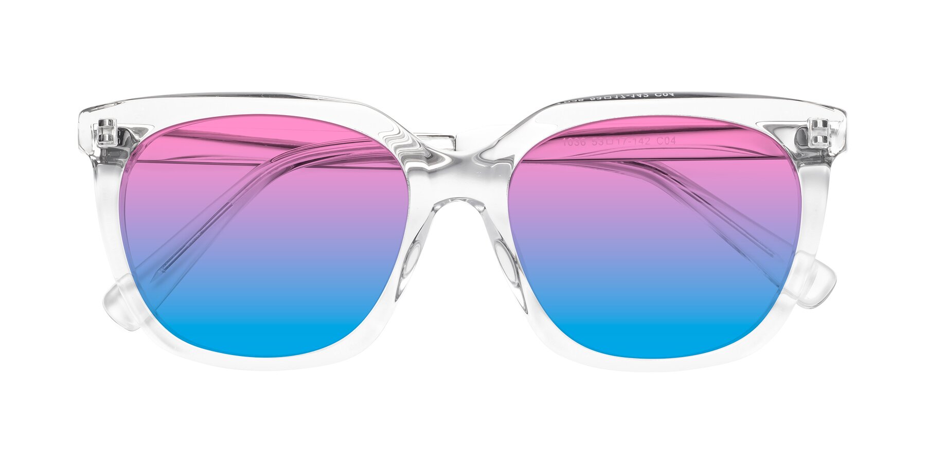 Folded Front of Talent in Clear with Pink / Blue Gradient Lenses