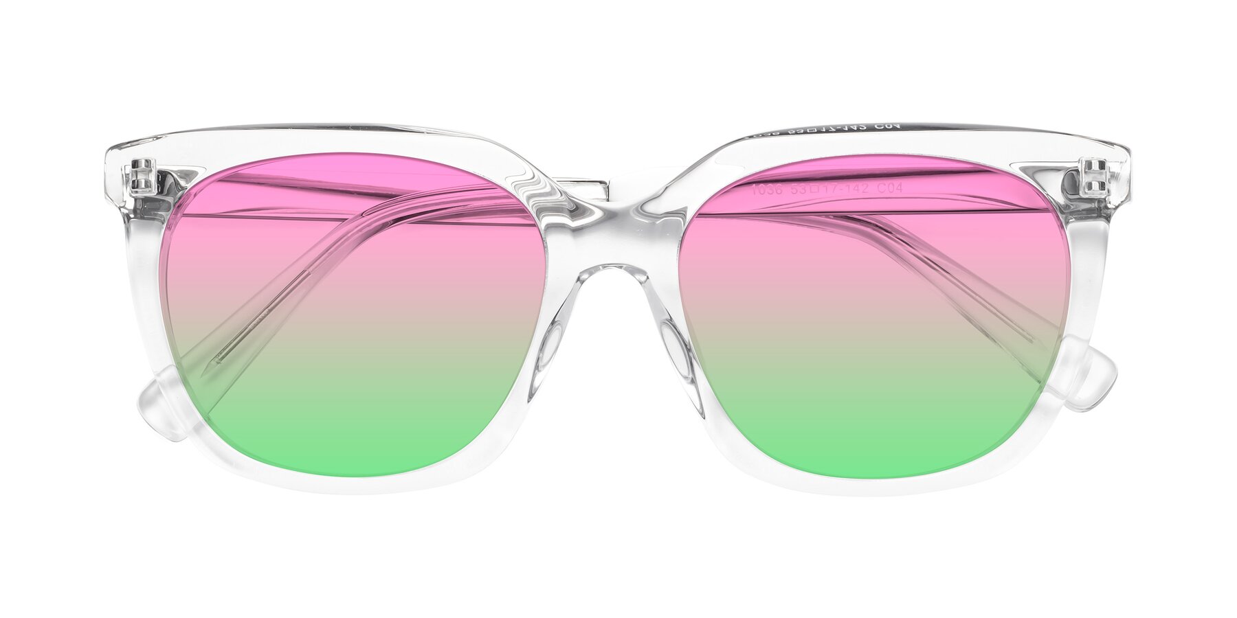 Folded Front of Talent in Clear with Pink / Green Gradient Lenses