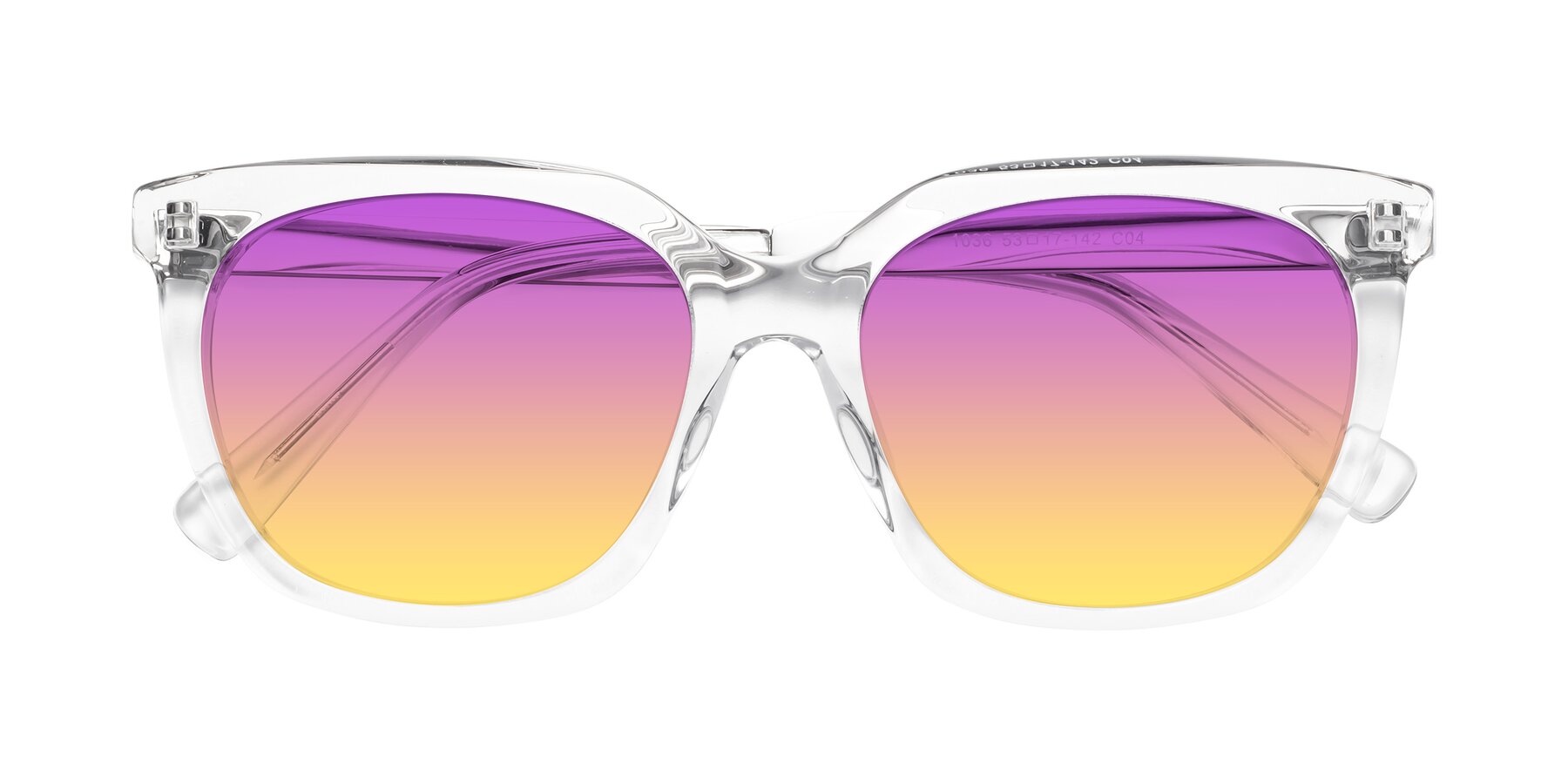 Folded Front of Talent in Clear with Purple / Yellow Gradient Lenses