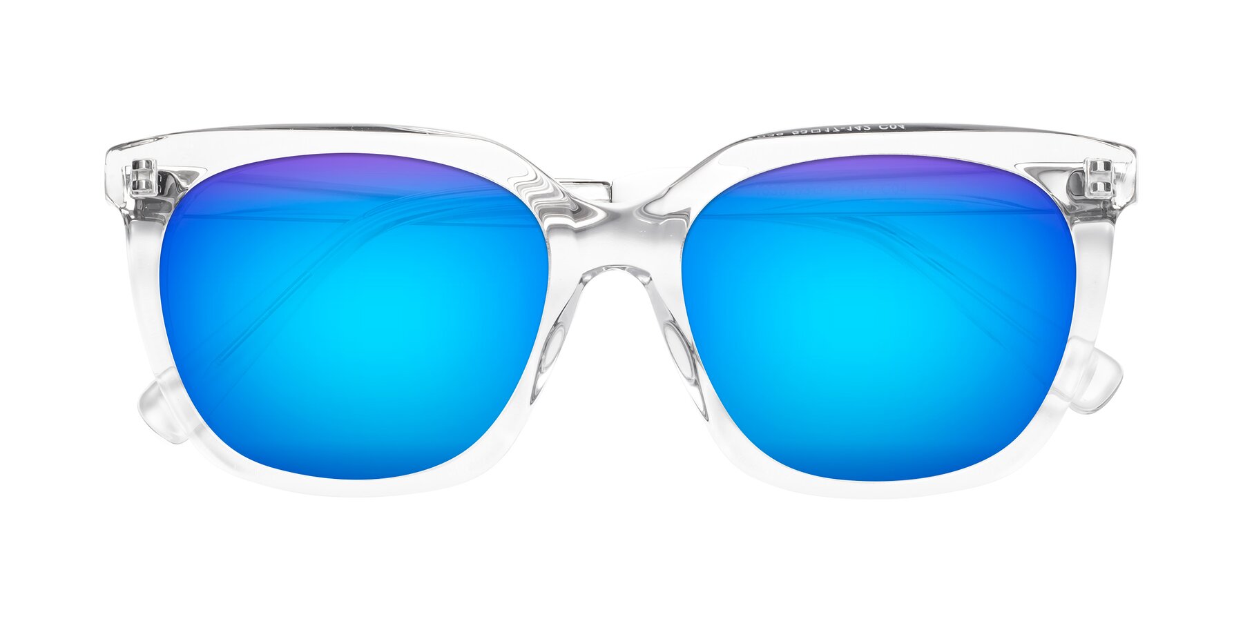 Folded Front of Talent in Clear with Blue Mirrored Lenses