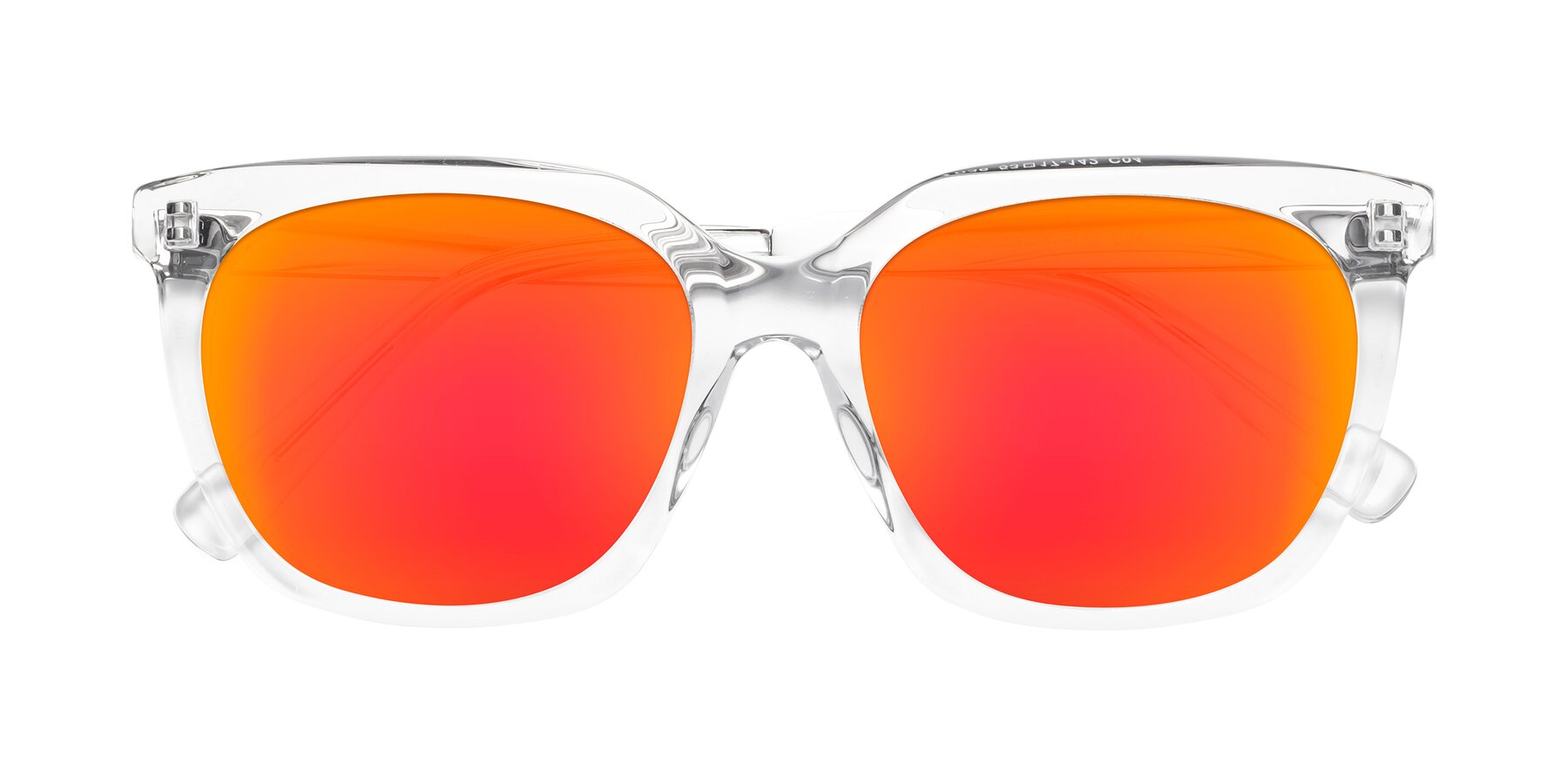 Folded Front of Talent in Clear with Red Gold Mirrored Lenses