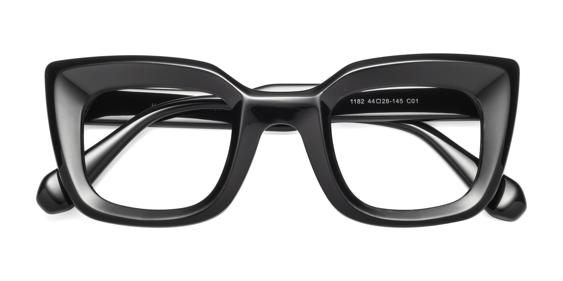 Folded Front of Homan in Black with Clear Reading Eyeglass Lenses