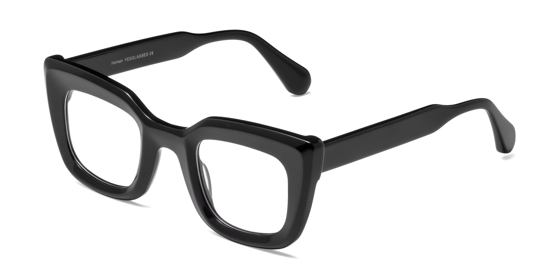 Angle of Homan in Black with Clear Blue Light Blocking Lenses