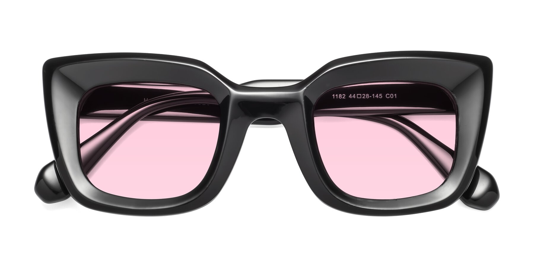 Folded Front of Homan in Black with Light Pink Tinted Lenses