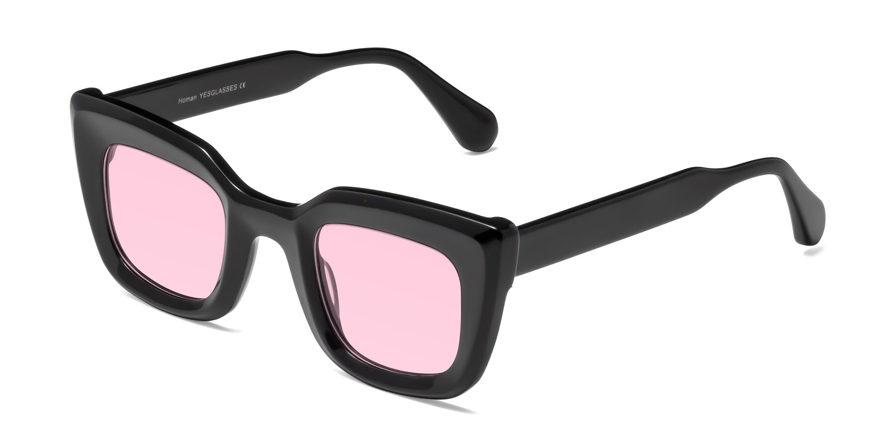 Angle of Homan in Black with Light Pink Tinted Lenses