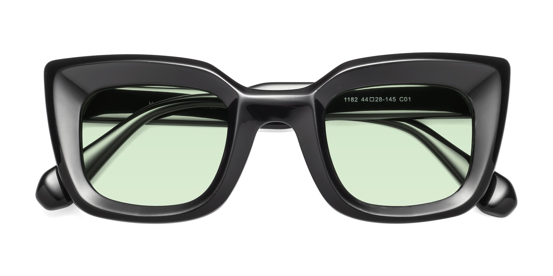 Folded Front of Homan in Black with Light Green Tinted Lenses