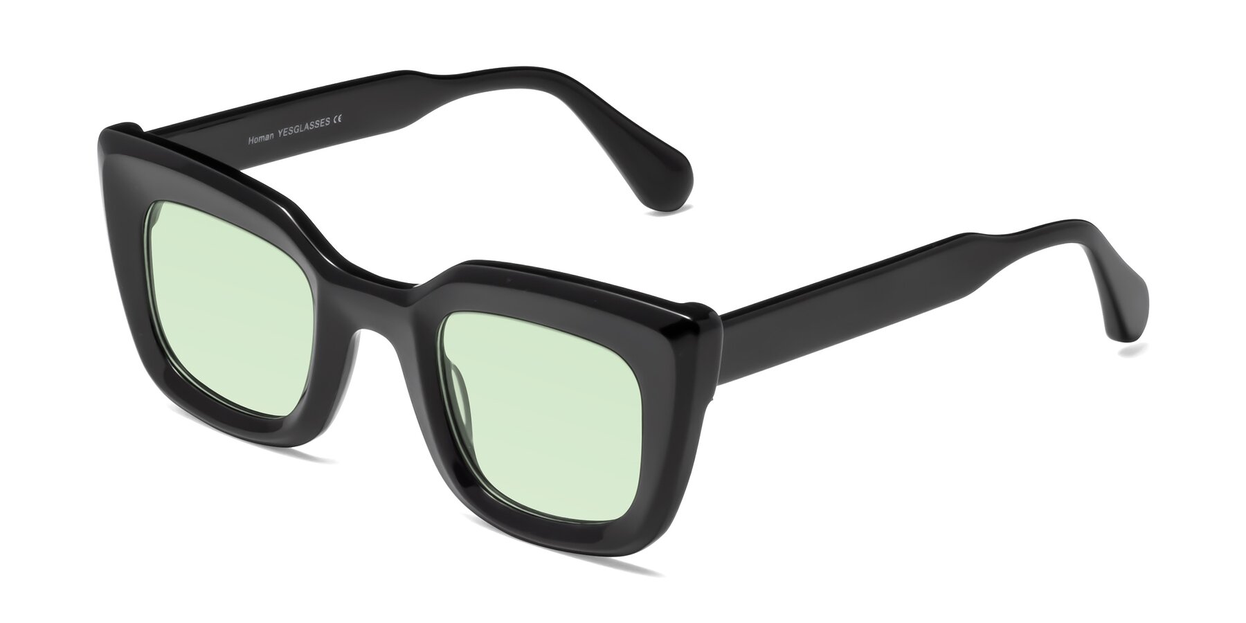 Angle of Homan in Black with Light Green Tinted Lenses