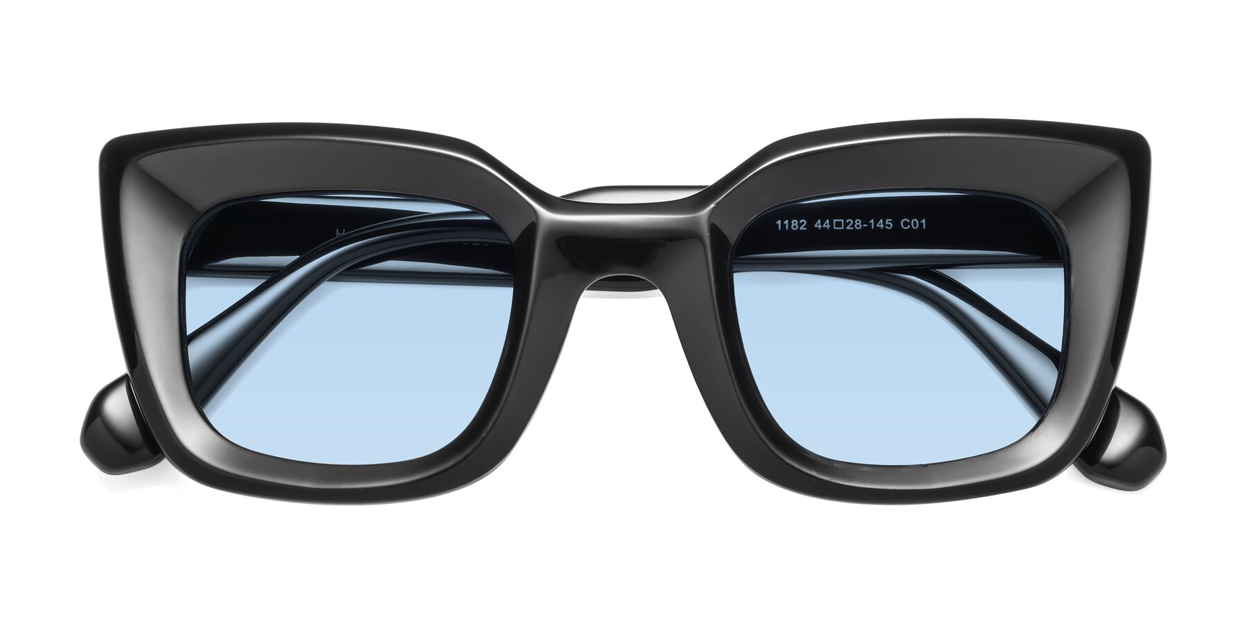 Folded Front of Homan in Black with Light Blue Tinted Lenses
