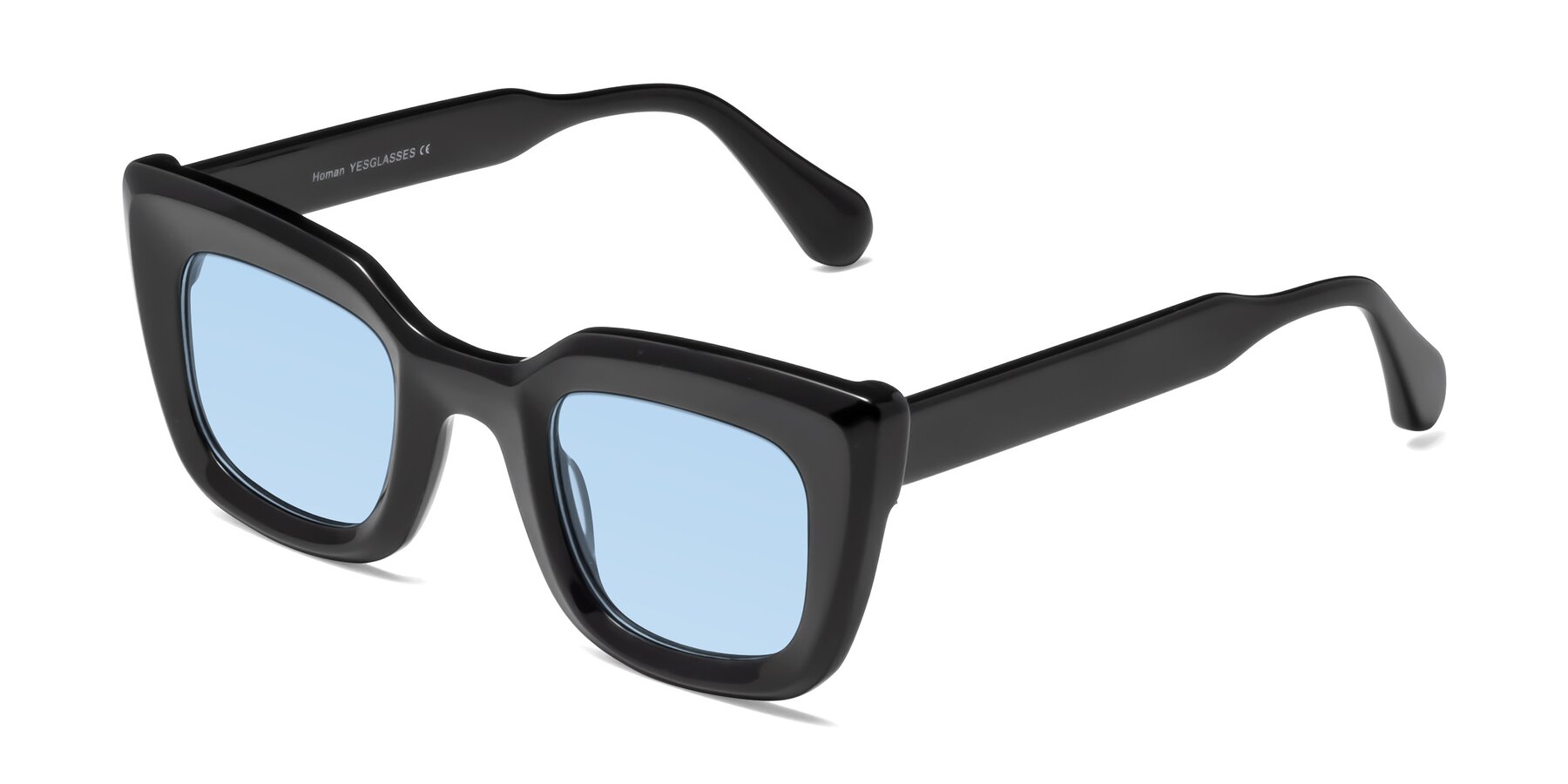 Angle of Homan in Black with Light Blue Tinted Lenses