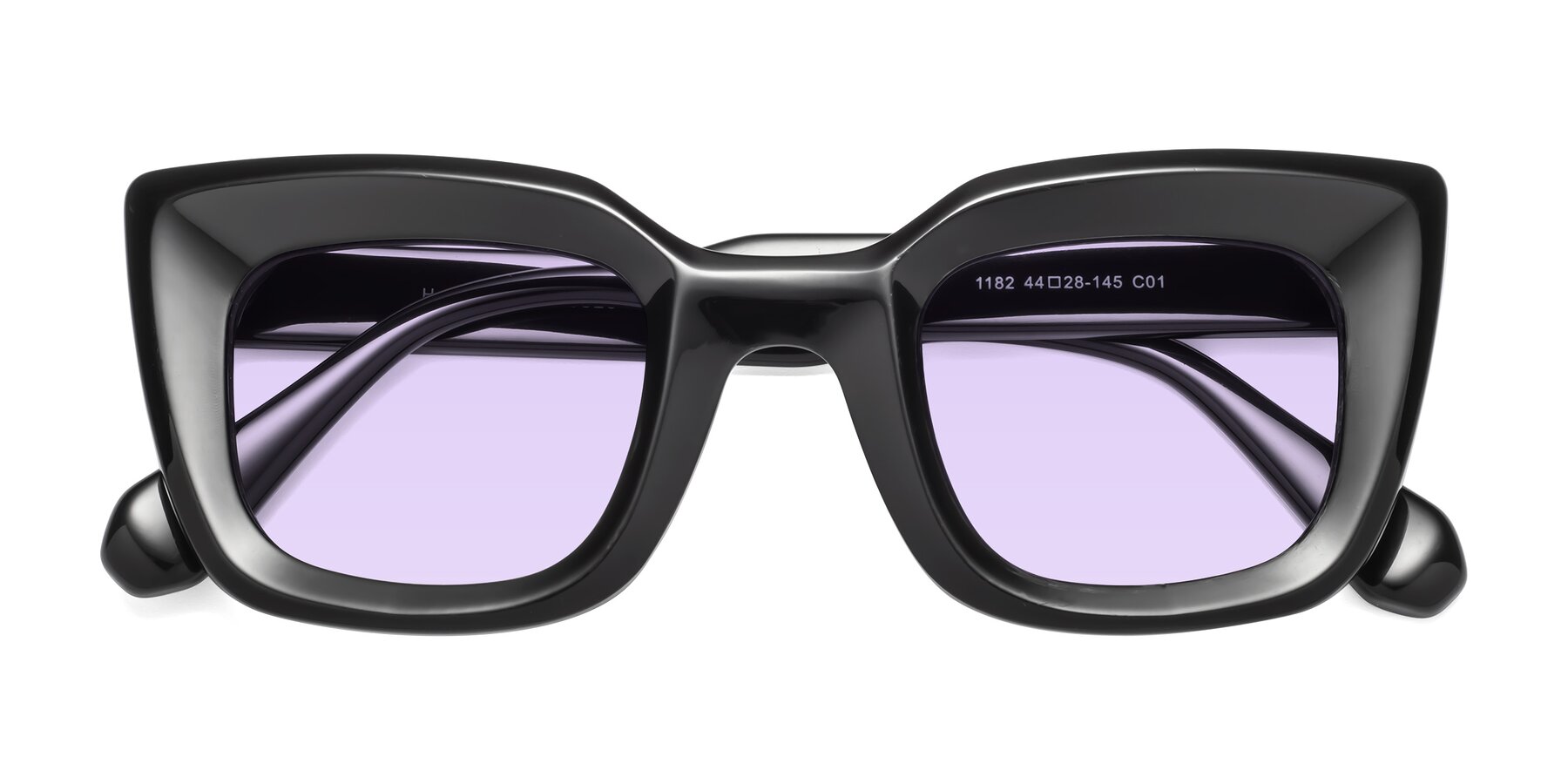 Folded Front of Homan in Black with Light Purple Tinted Lenses
