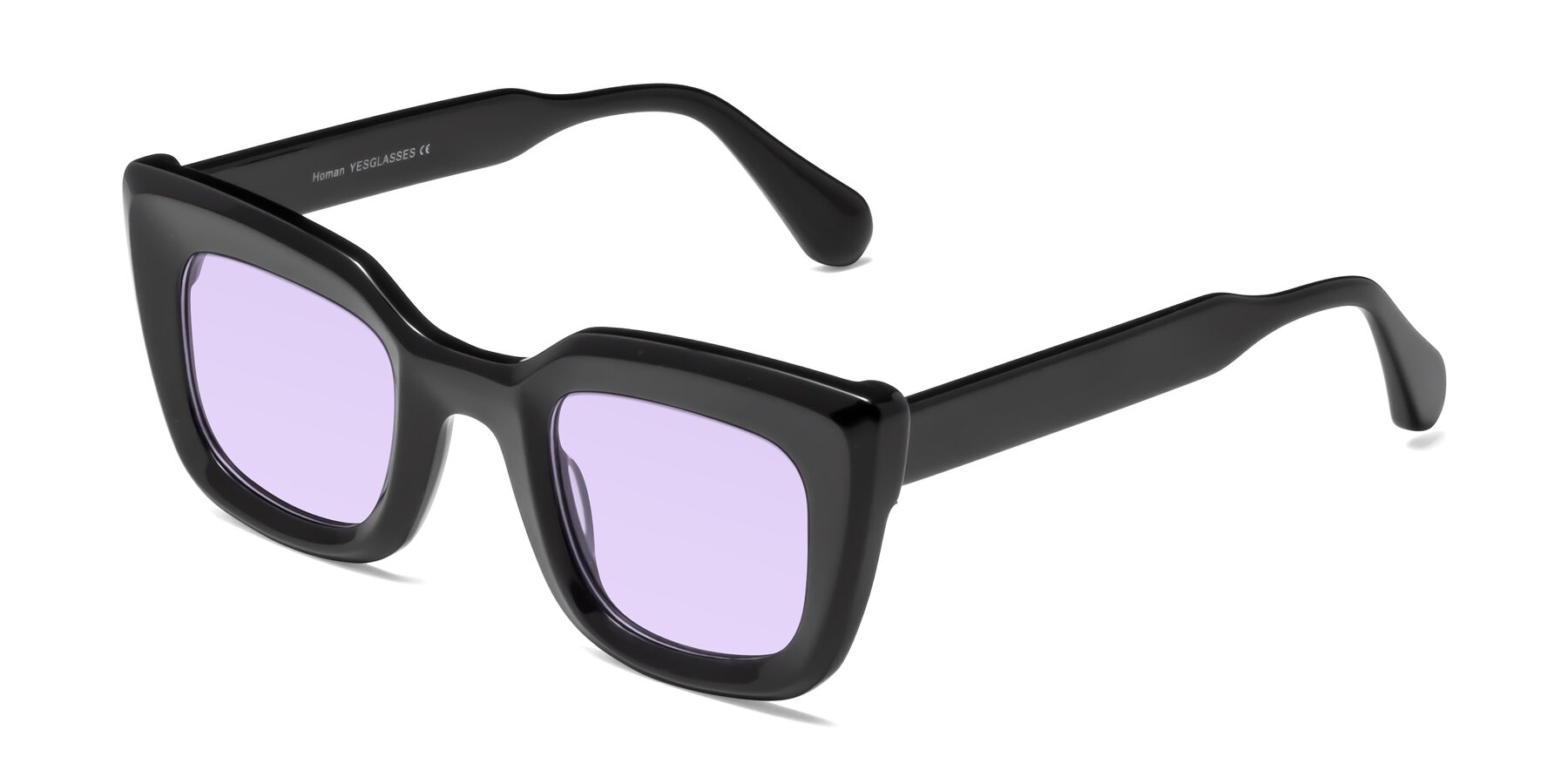 Angle of Homan in Black with Light Purple Tinted Lenses