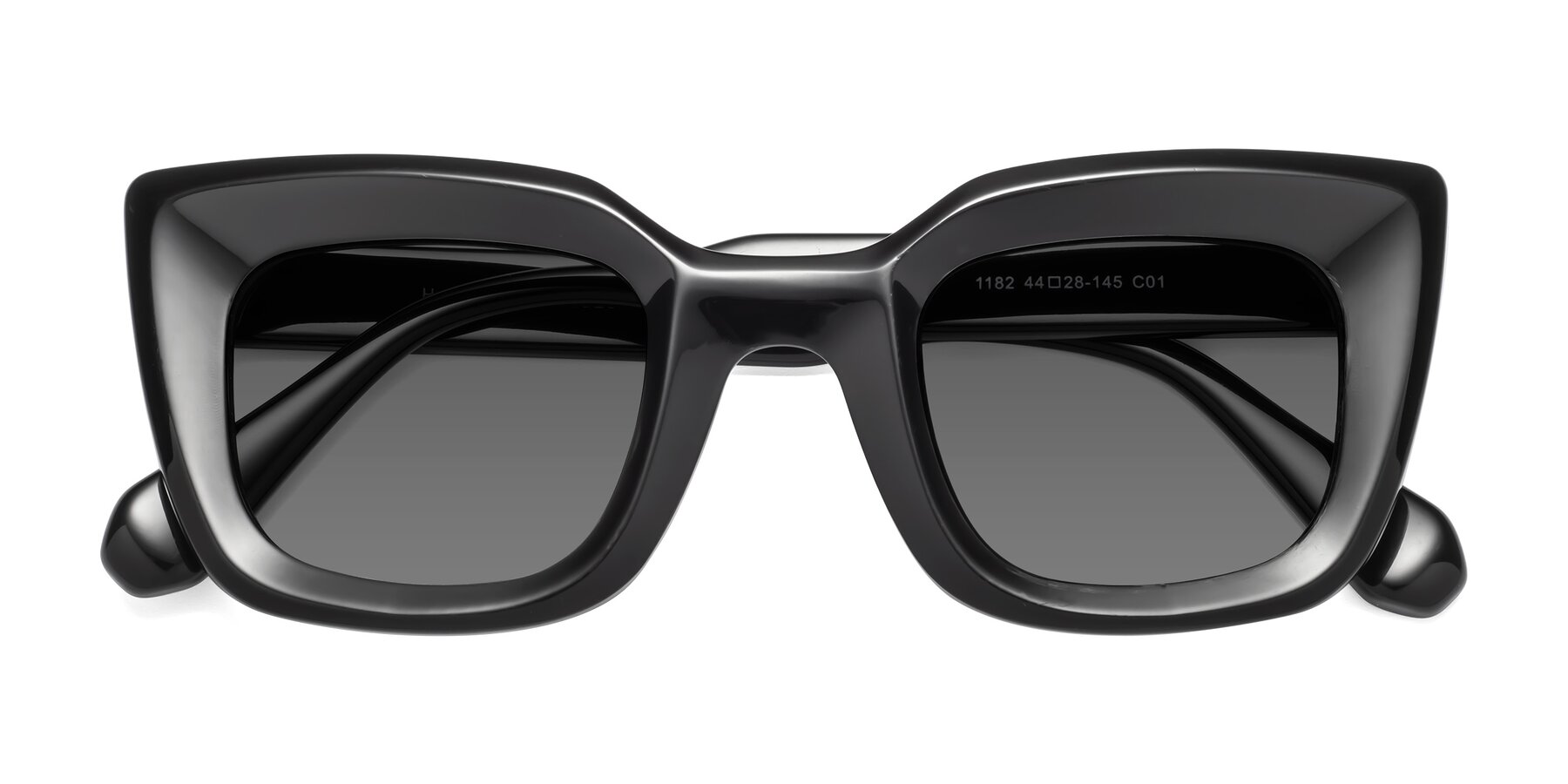 Folded Front of Homan in Black with Medium Gray Tinted Lenses