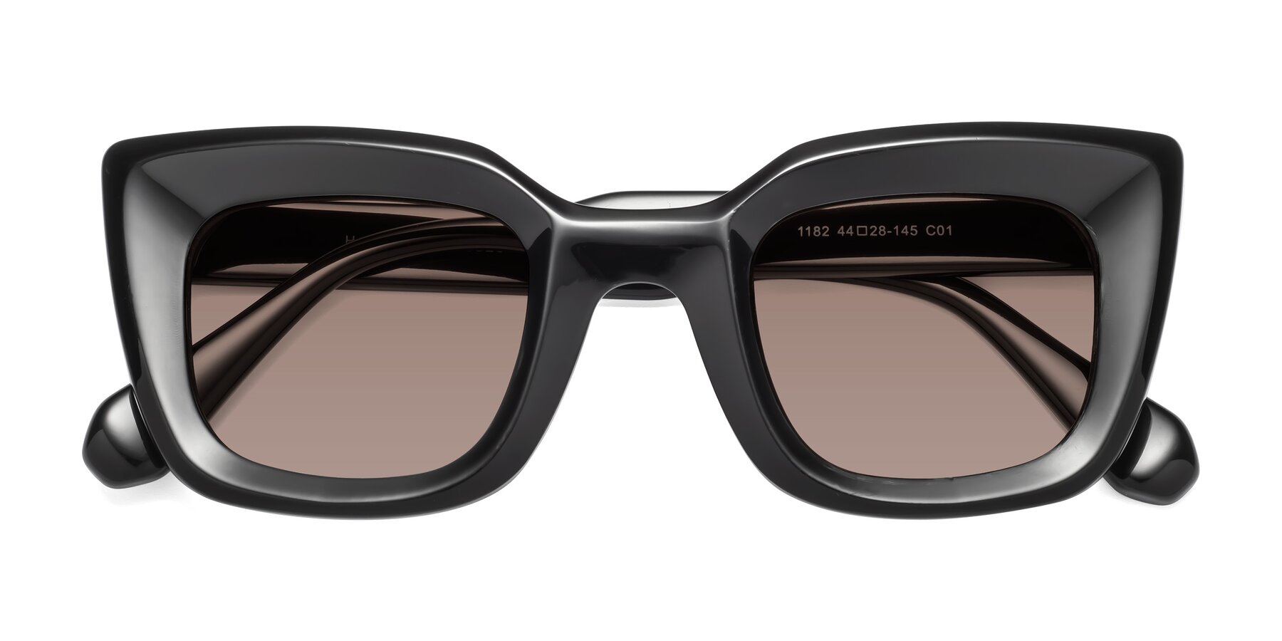Folded Front of Homan in Black with Medium Brown Tinted Lenses