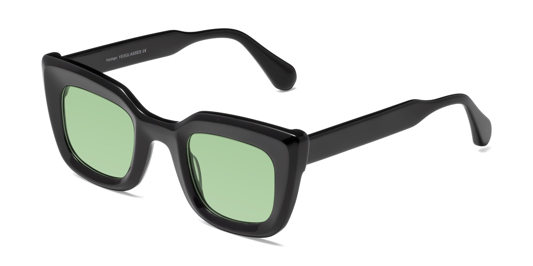 Angle of Homan in Black with Medium Green Tinted Lenses