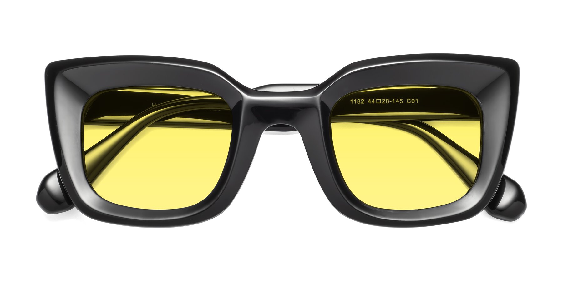 Folded Front of Homan in Black with Medium Yellow Tinted Lenses