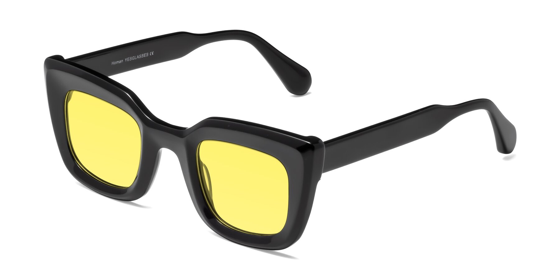 Angle of Homan in Black with Medium Yellow Tinted Lenses