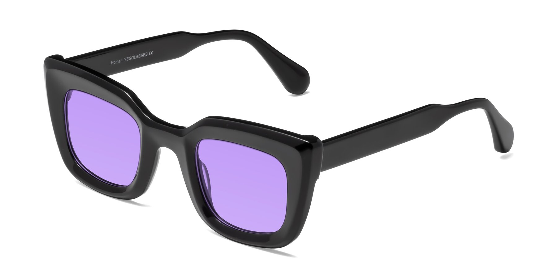 Angle of Homan in Black with Medium Purple Tinted Lenses