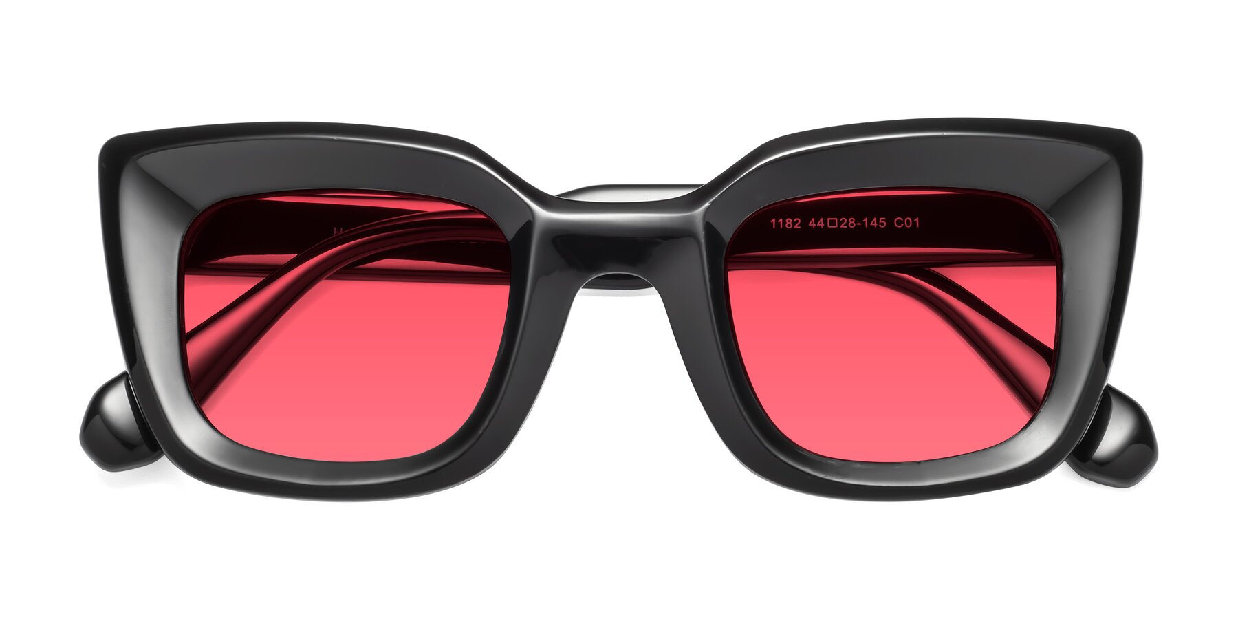Folded Front of Homan in Black with Red Tinted Lenses