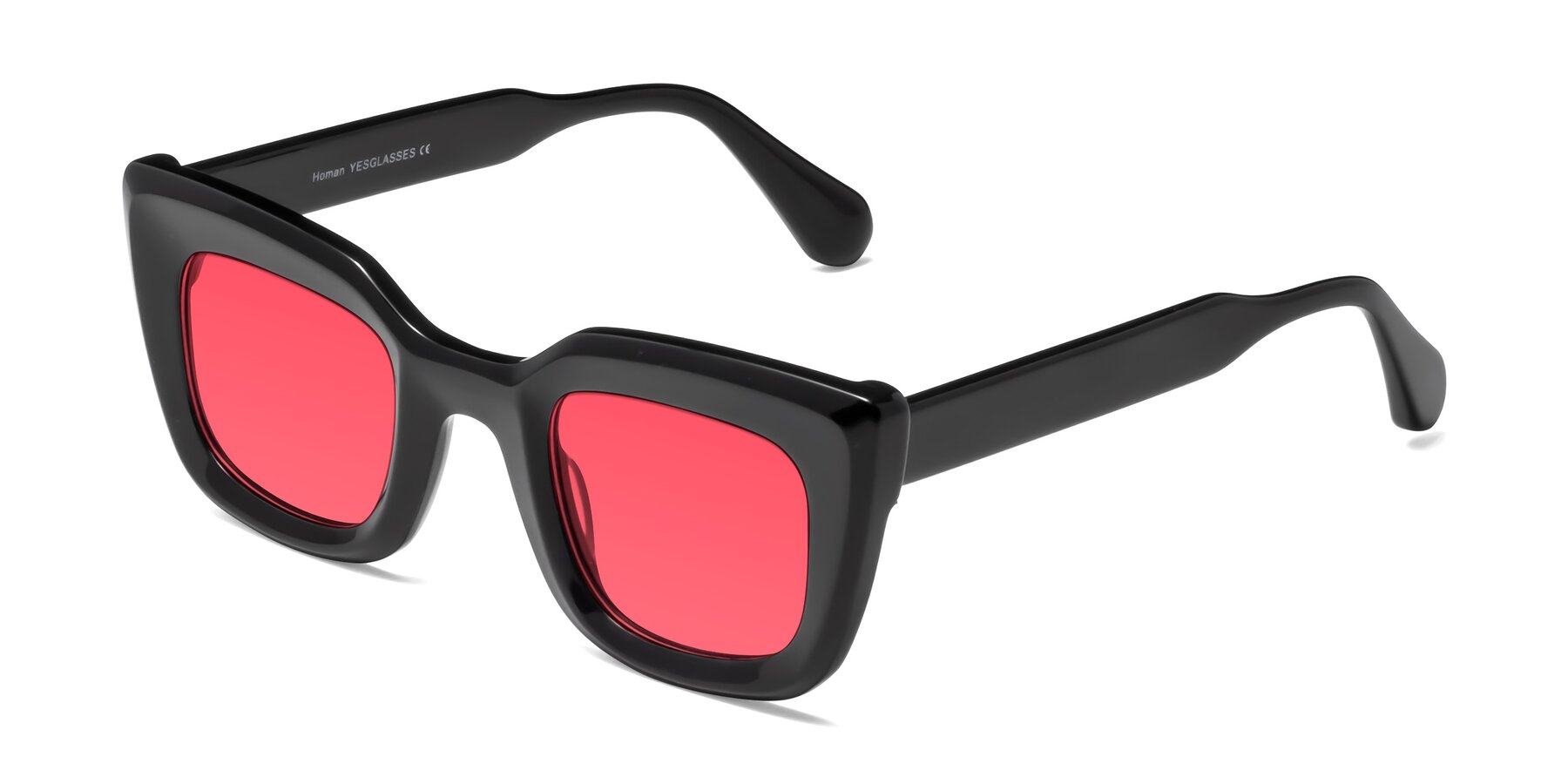 Angle of Homan in Black with Red Tinted Lenses