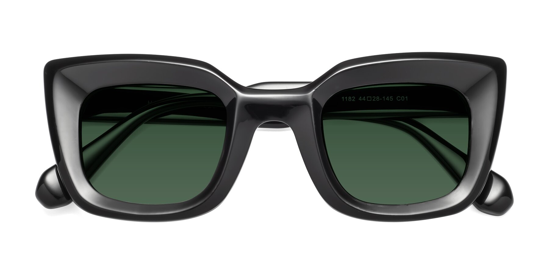 Folded Front of Homan in Black with Green Tinted Lenses