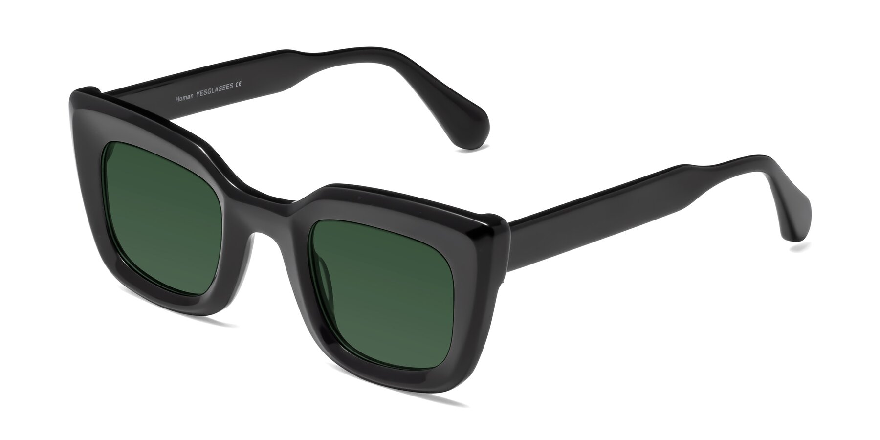 Angle of Homan in Black with Green Tinted Lenses