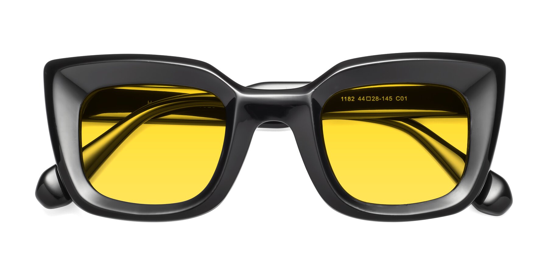 Folded Front of Homan in Black with Yellow Tinted Lenses