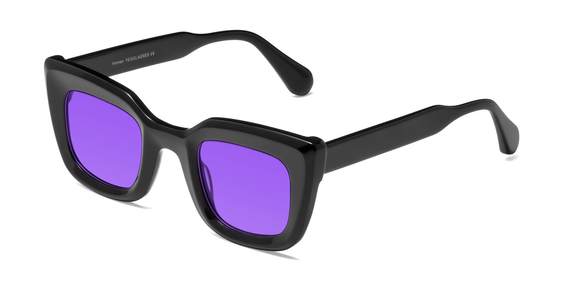 Angle of Homan in Black with Purple Tinted Lenses