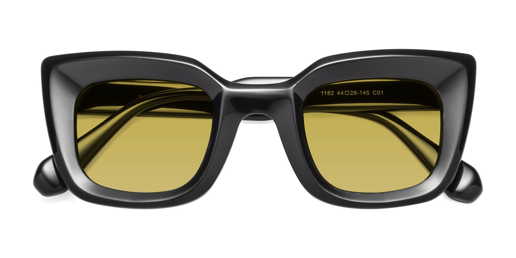 Folded Front of Homan in Black with Champagne Tinted Lenses