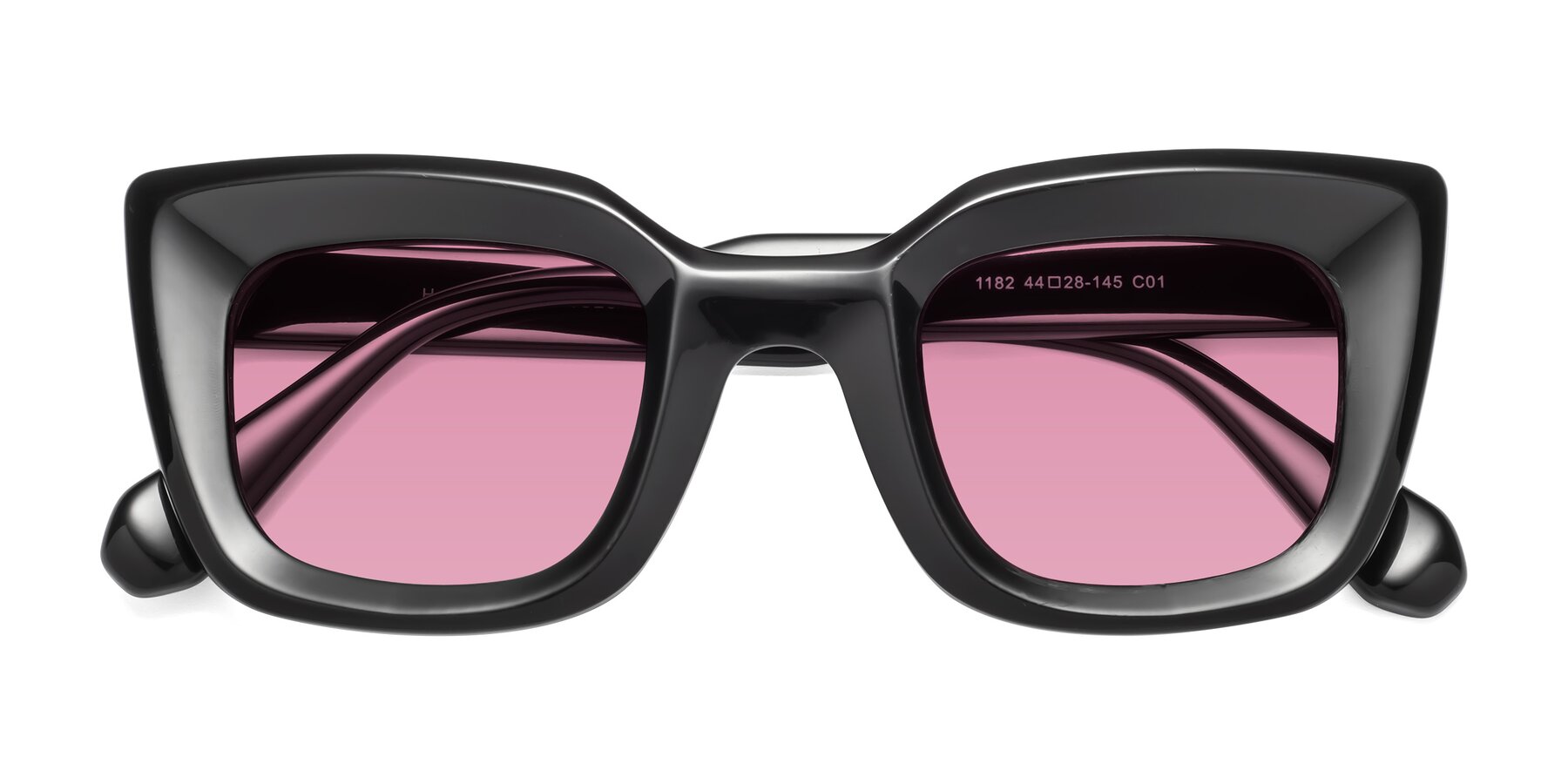 Folded Front of Homan in Black with Medium Wine Tinted Lenses