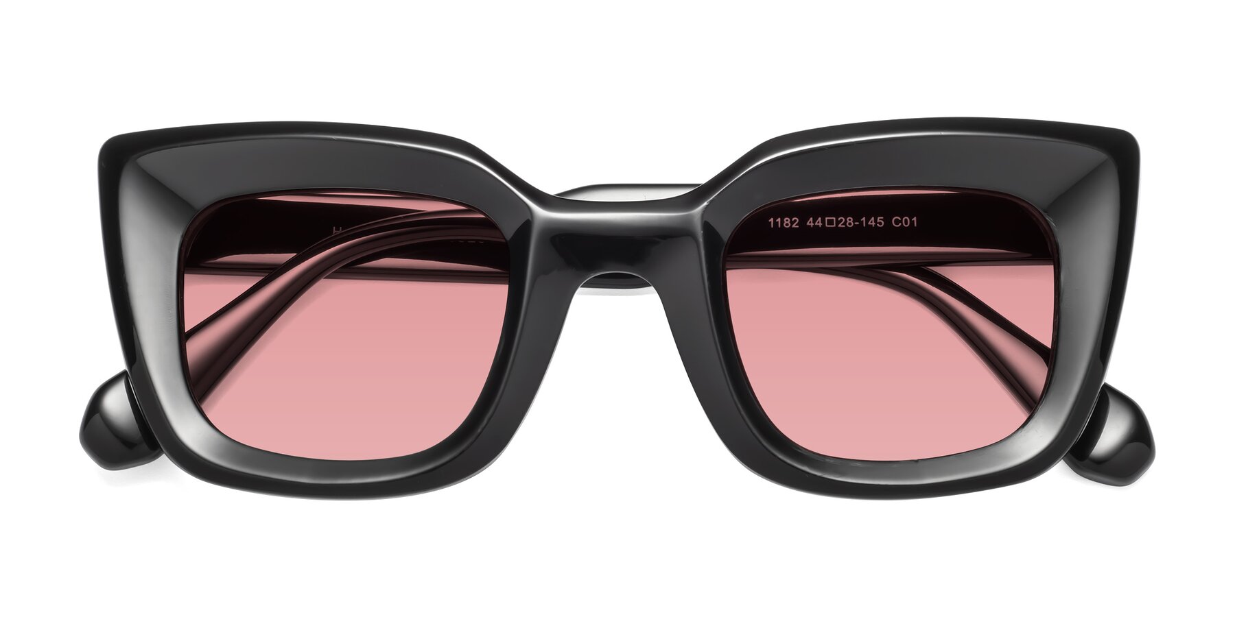 Folded Front of Homan in Black with Medium Garnet Tinted Lenses