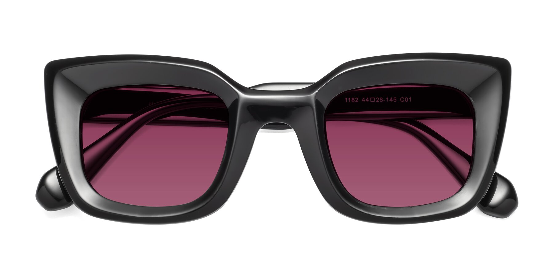 Folded Front of Homan in Black with Wine Tinted Lenses