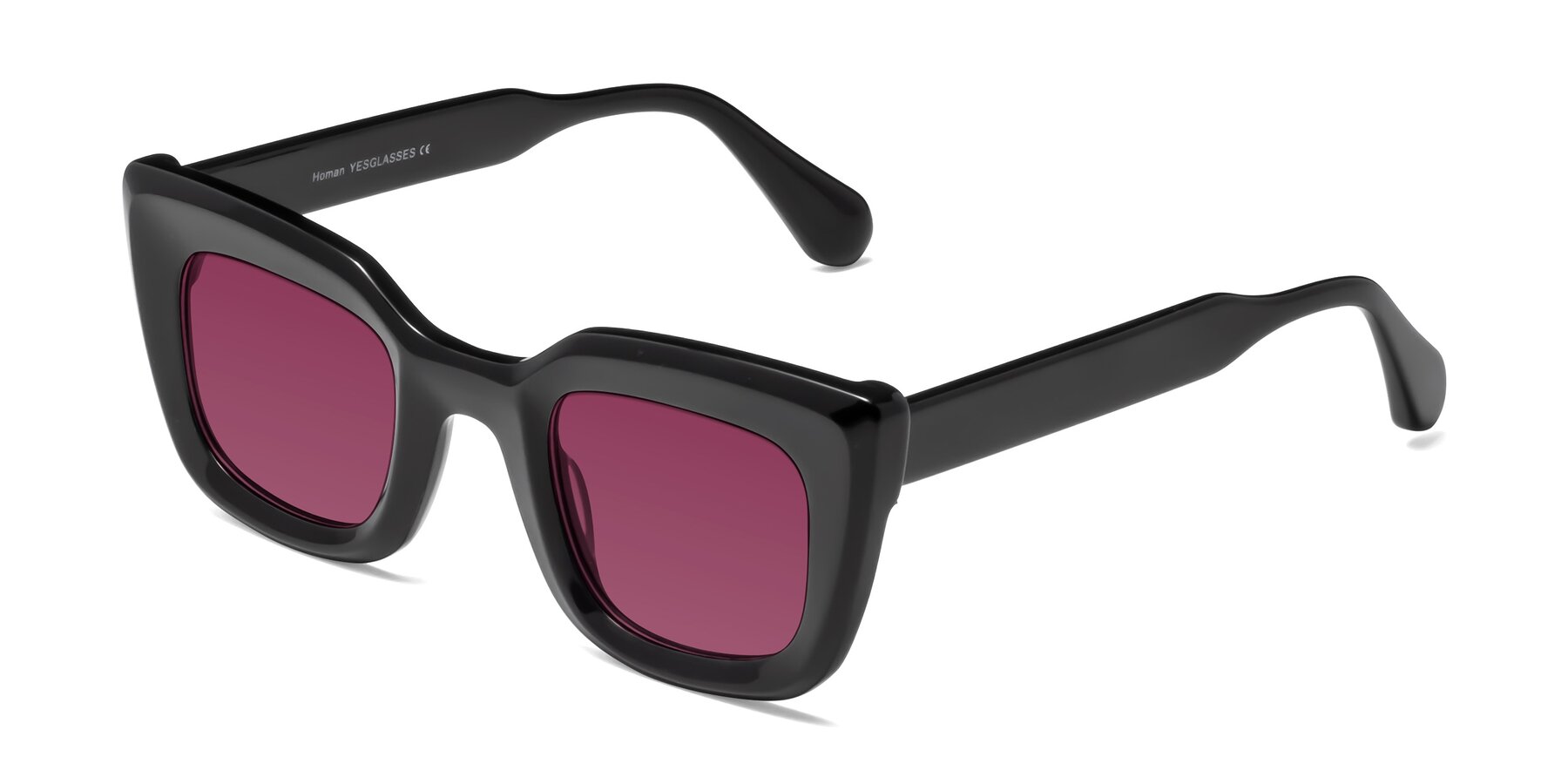 Angle of Homan in Black with Wine Tinted Lenses