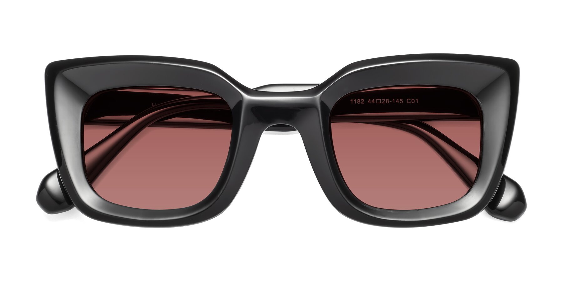 Folded Front of Homan in Black with Garnet Tinted Lenses