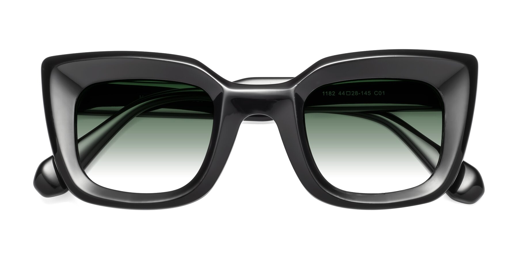 Folded Front of Homan in Black with Green Gradient Lenses