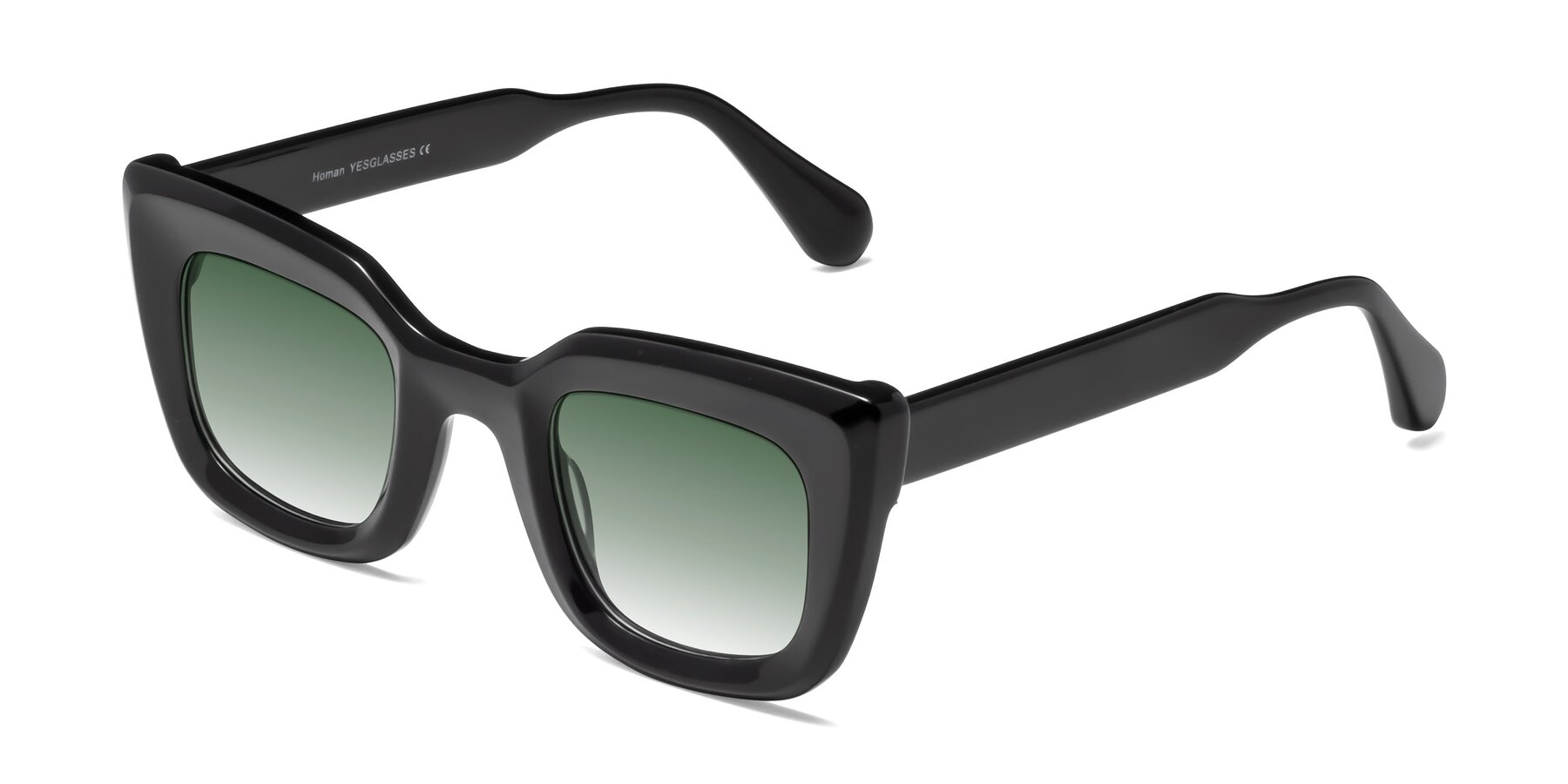Angle of Homan in Black with Green Gradient Lenses