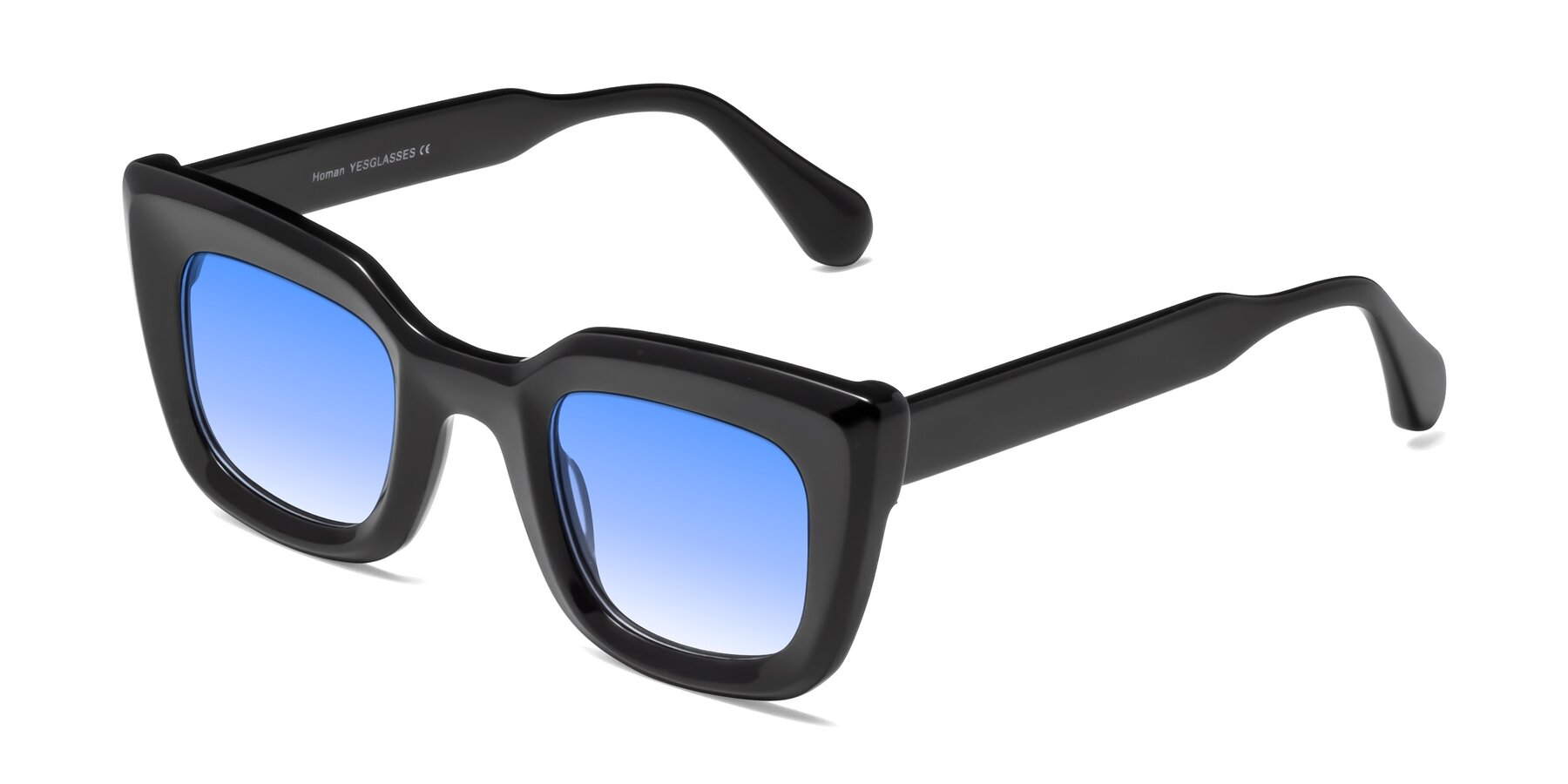 Angle of Homan in Black with Blue Gradient Lenses