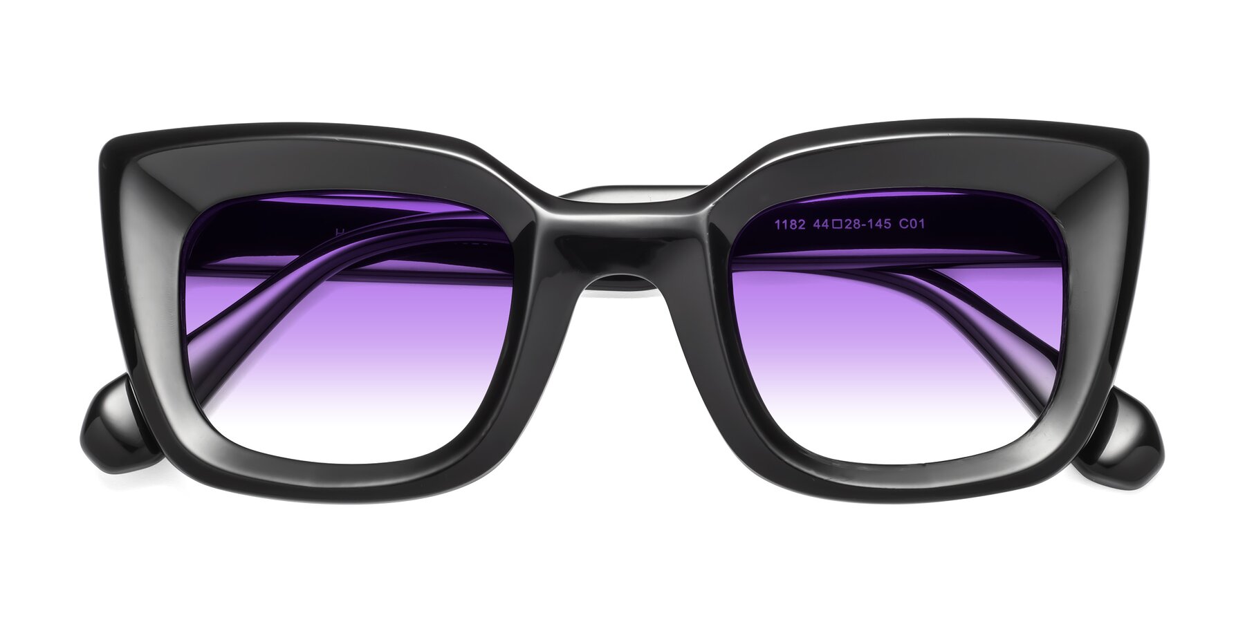 Folded Front of Homan in Black with Purple Gradient Lenses