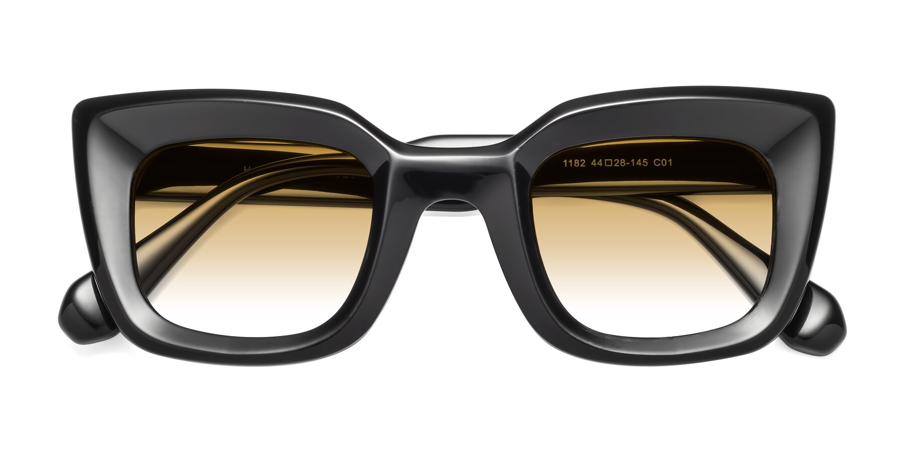 Folded Front of Homan in Black with Champagne Gradient Lenses