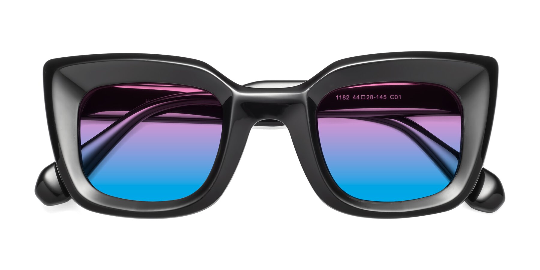 Folded Front of Homan in Black with Pink / Blue Gradient Lenses
