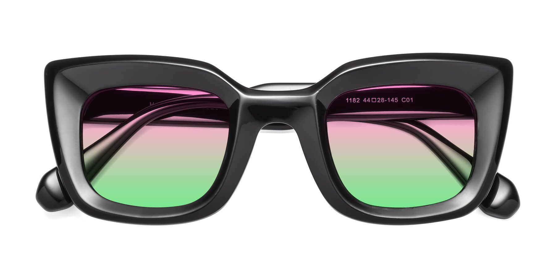 Folded Front of Homan in Black with Pink / Green Gradient Lenses