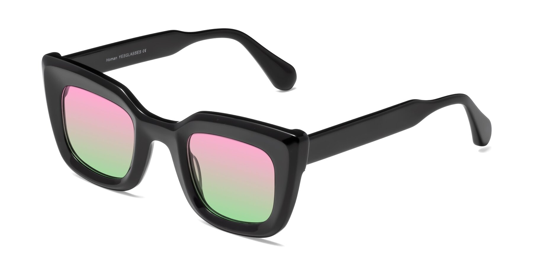 Angle of Homan in Black with Pink / Green Gradient Lenses
