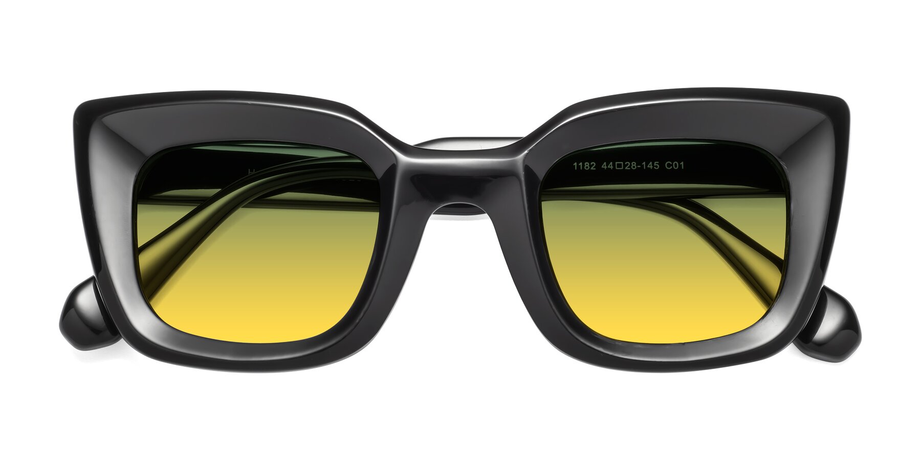 Folded Front of Homan in Black with Green / Yellow Gradient Lenses