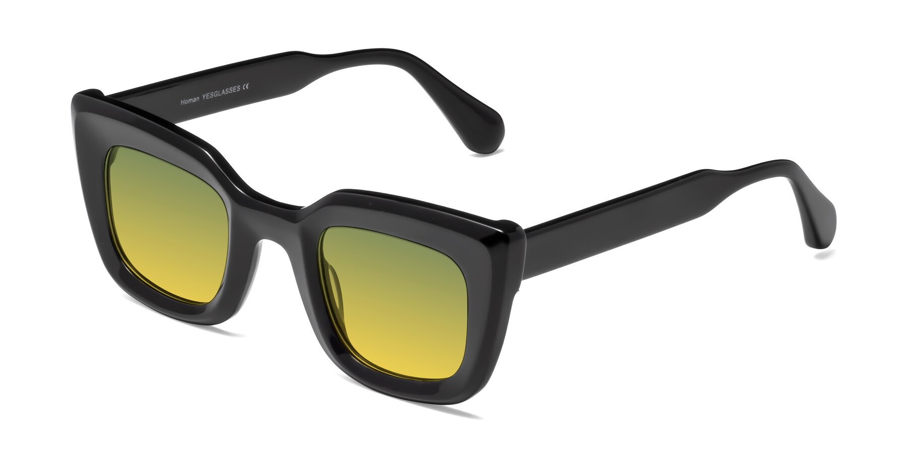Angle of Homan in Black with Green / Yellow Gradient Lenses