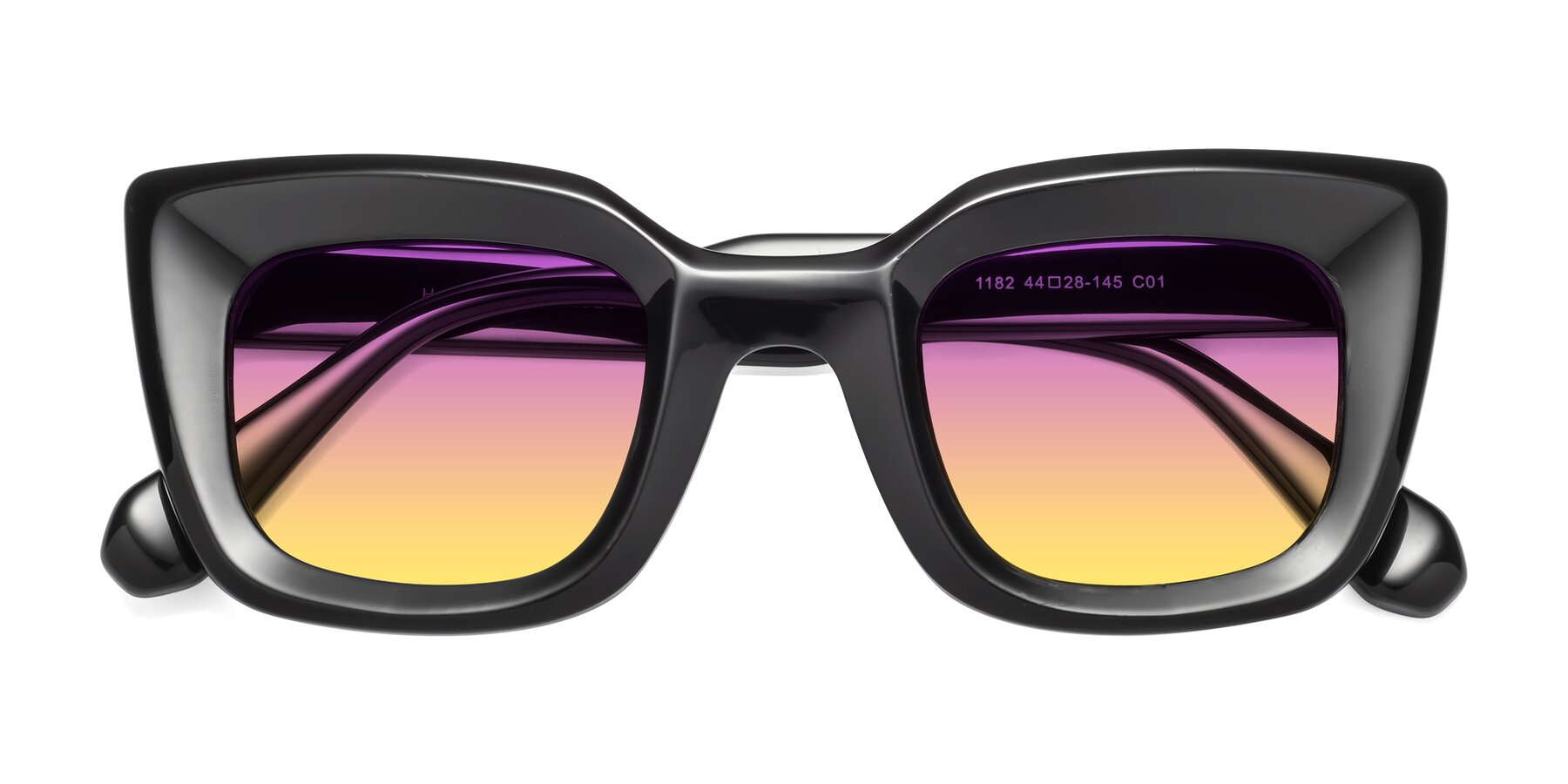 Folded Front of Homan in Black with Purple / Yellow Gradient Lenses