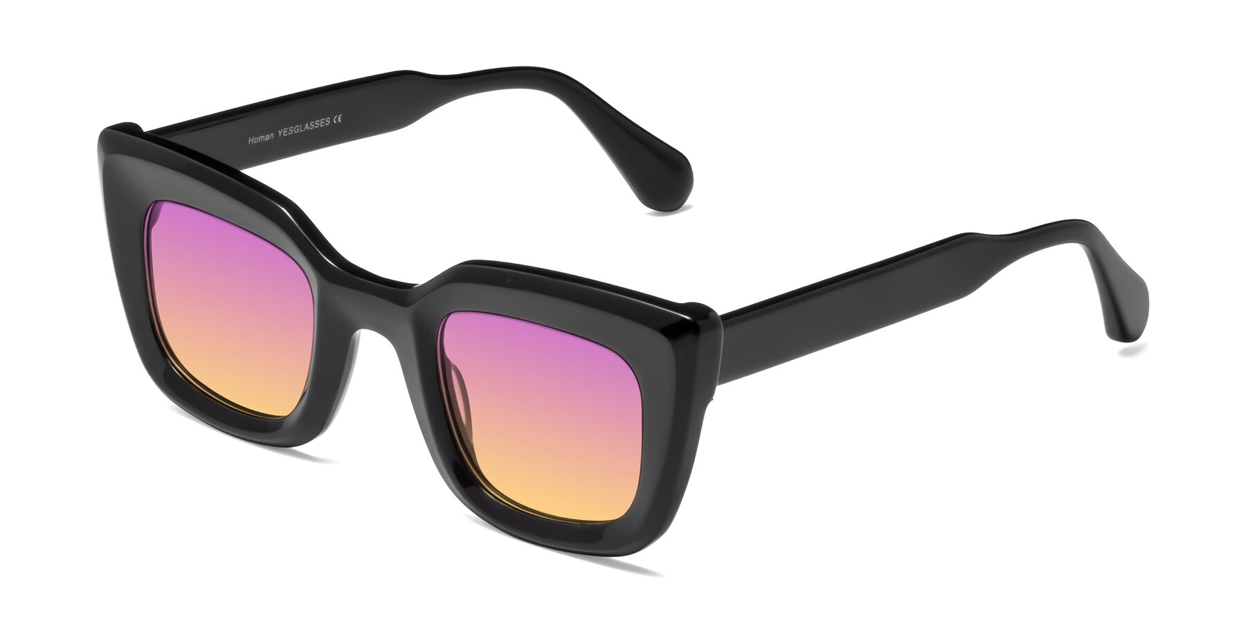 Angle of Homan in Black with Purple / Yellow Gradient Lenses