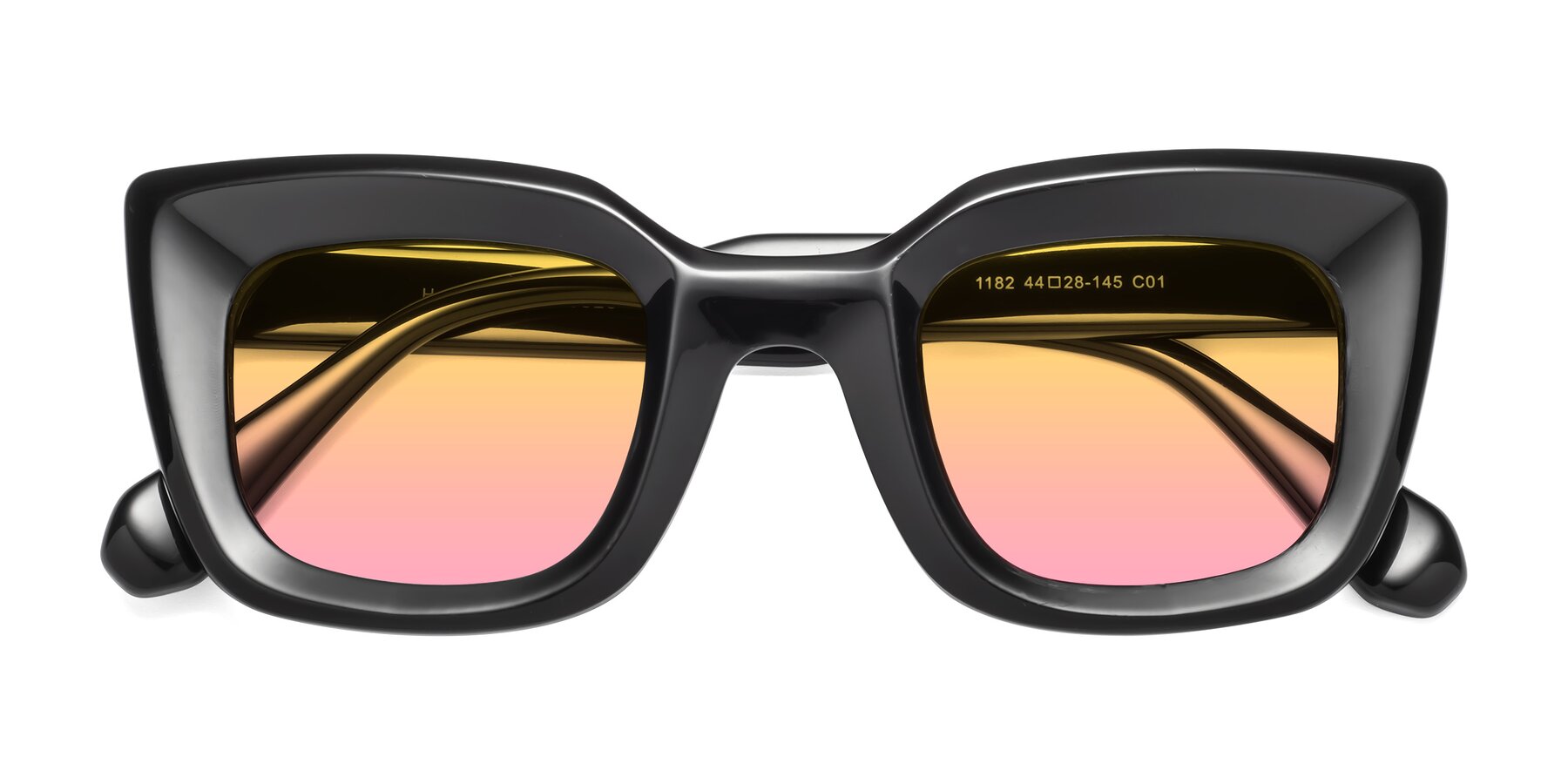Folded Front of Homan in Black with Yellow / Pink Gradient Lenses