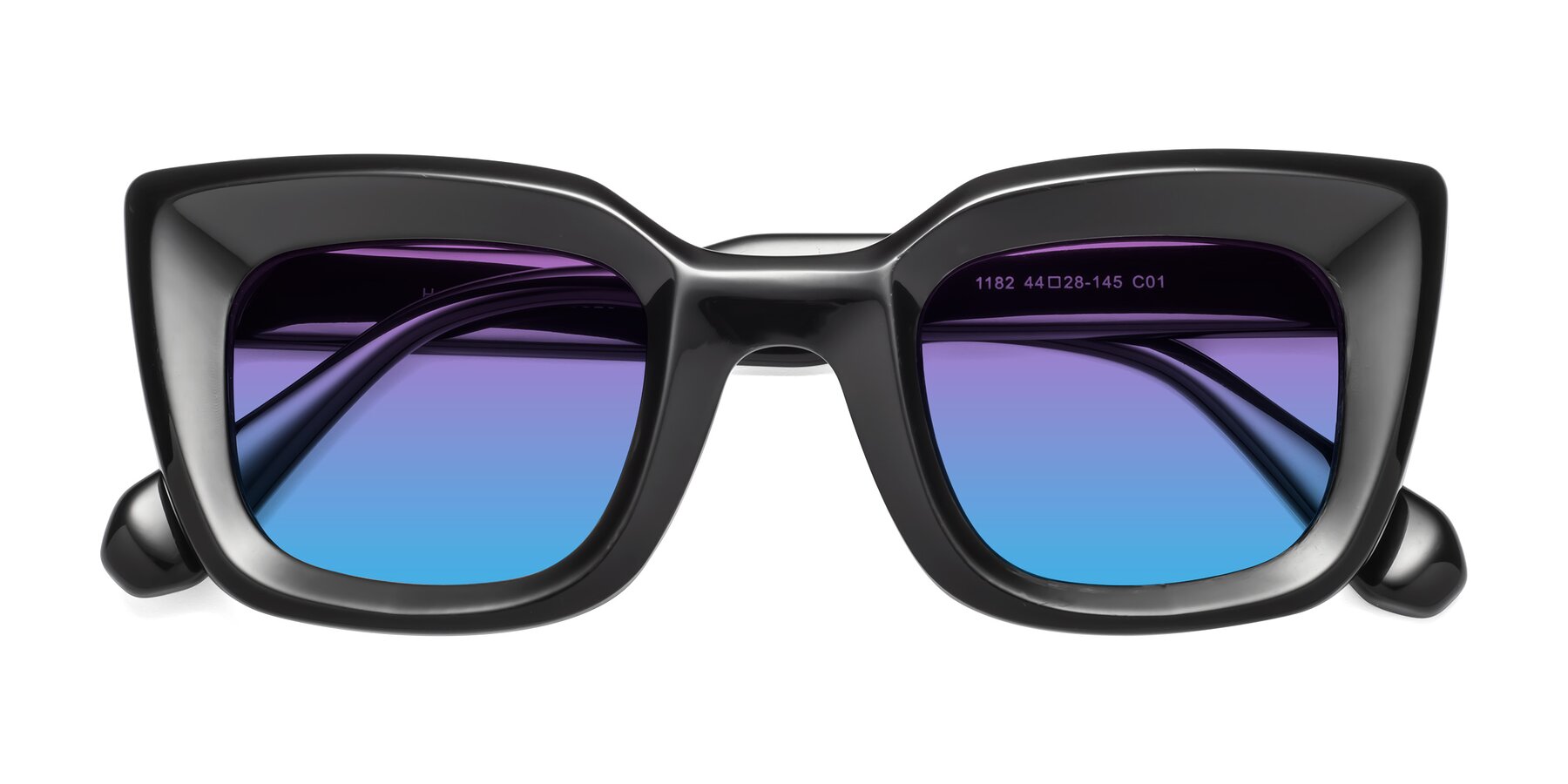 Folded Front of Homan in Black with Purple / Blue Gradient Lenses