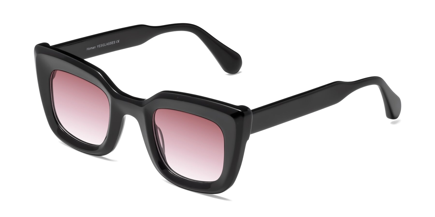 Angle of Homan in Black with Garnet Gradient Lenses