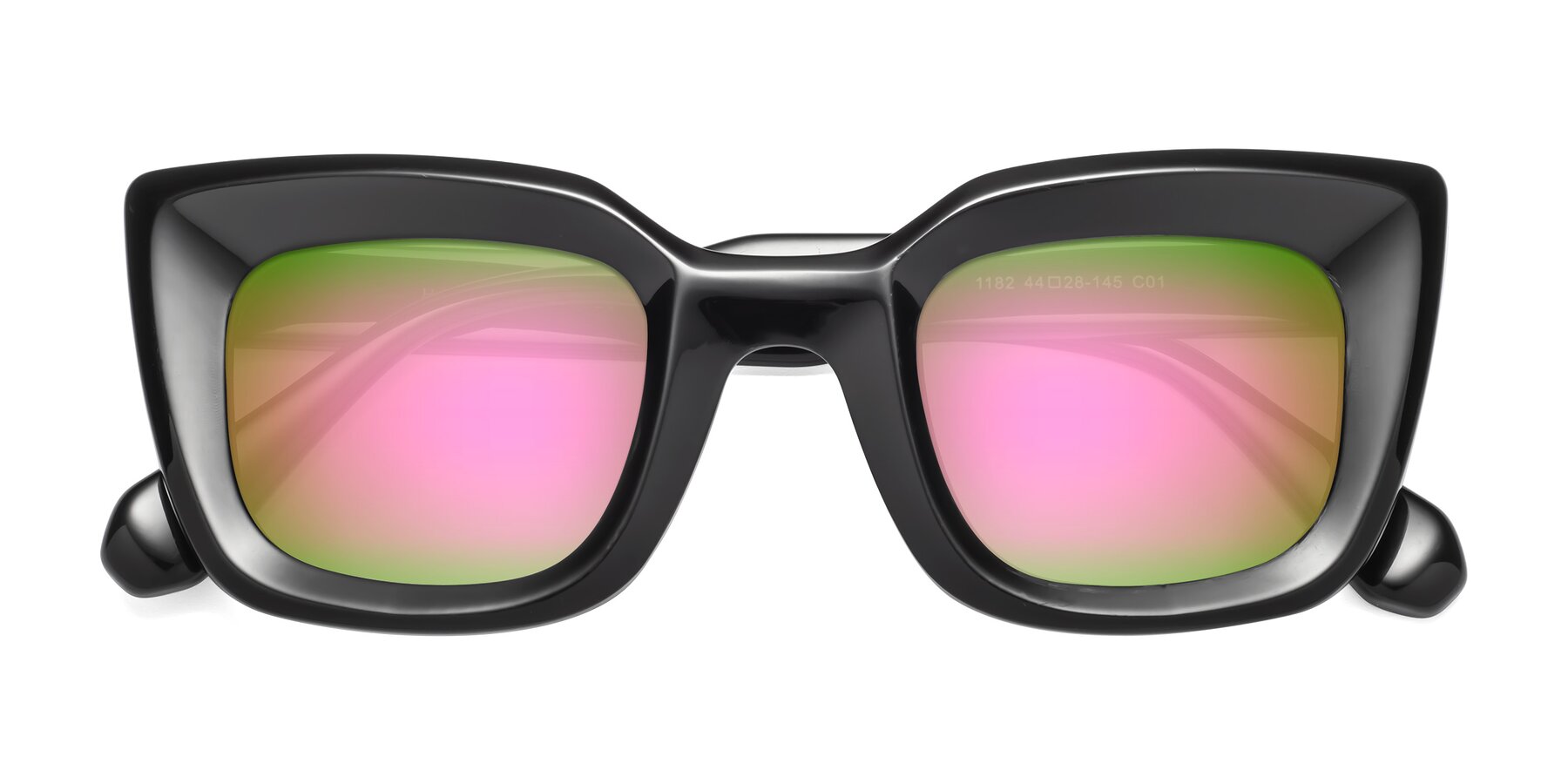 Folded Front of Homan in Black with Pink Mirrored Lenses