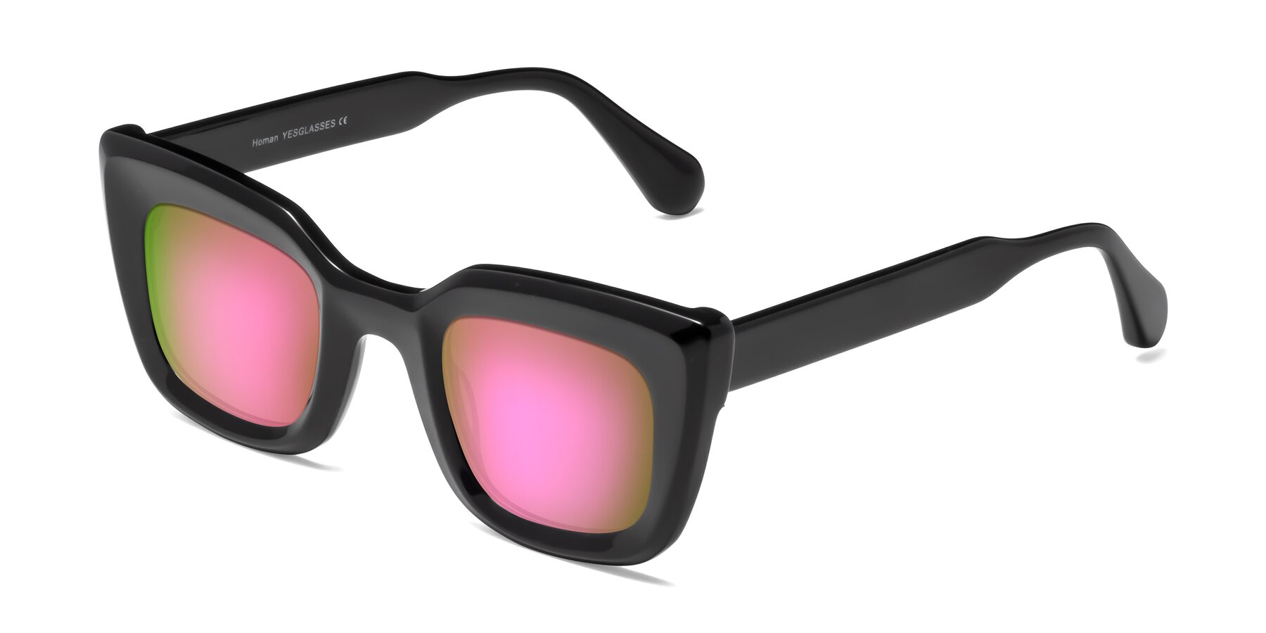 Angle of Homan in Black with Pink Mirrored Lenses